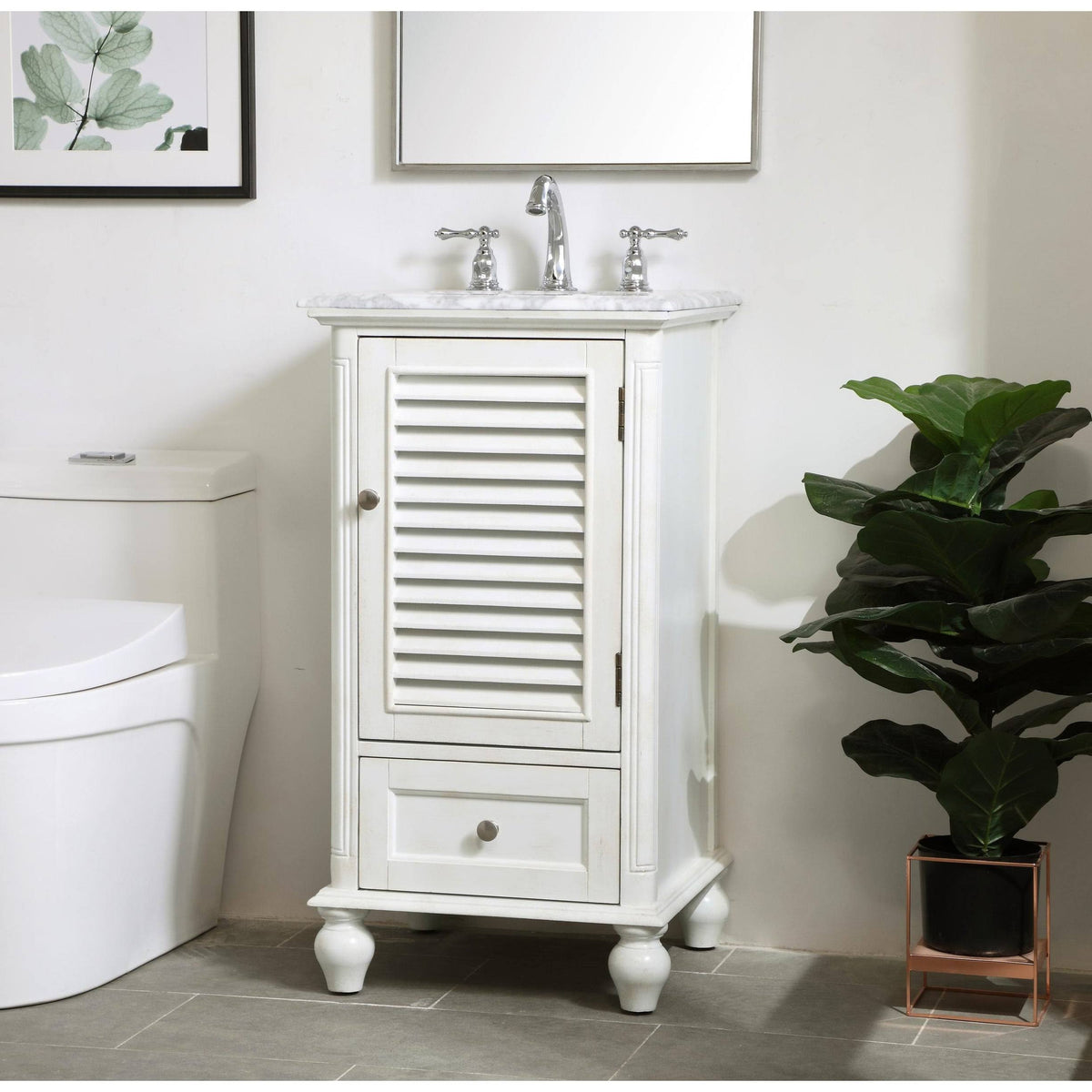 24 inch Antique White Bathroom Vanity Cabinet Set with Marble Top C935