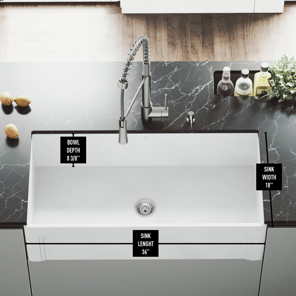 White Matte Stone Farmhouse Kitchen Sink with Grid N828