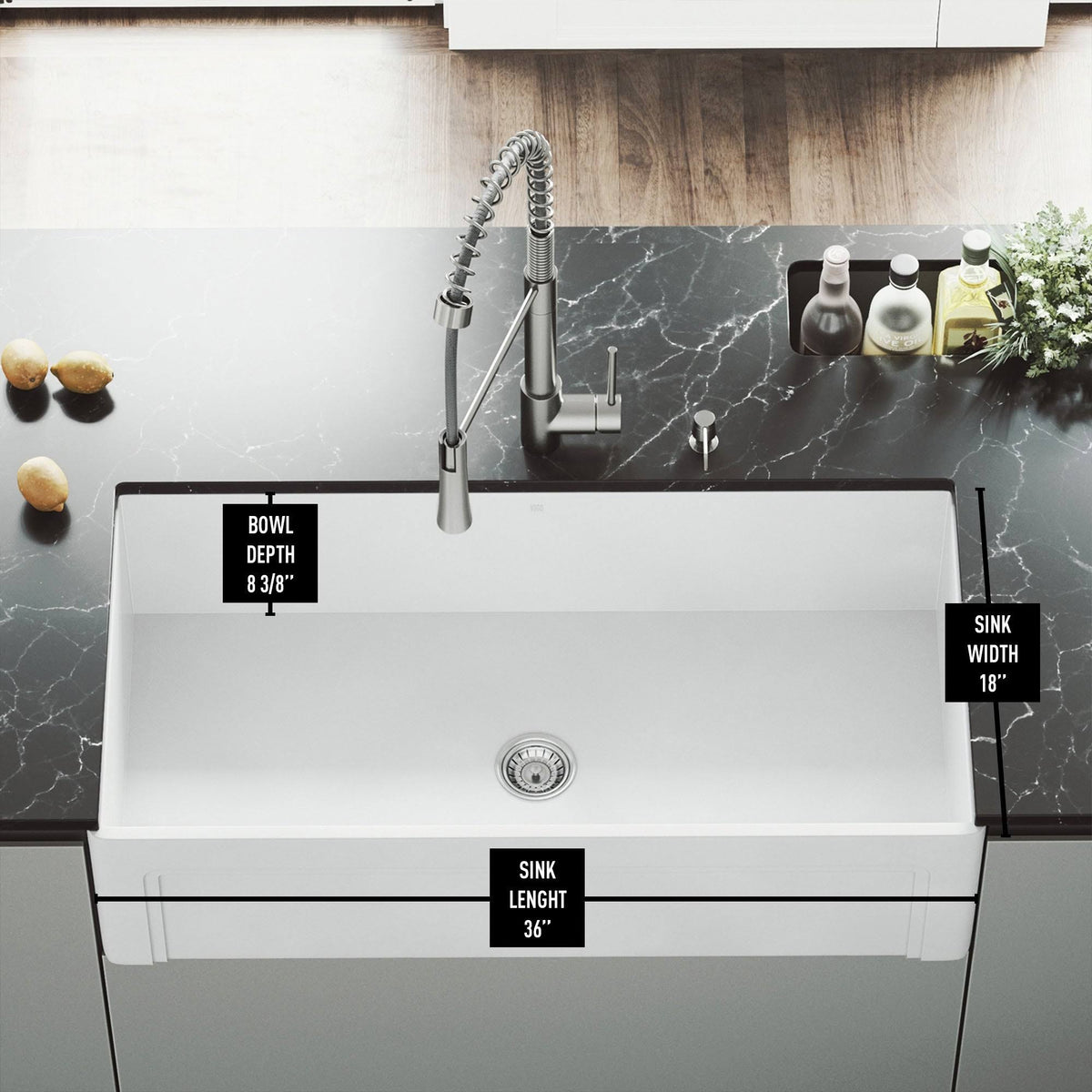 White Matte Stone Farmhouse Kitchen Sink with Grid N828