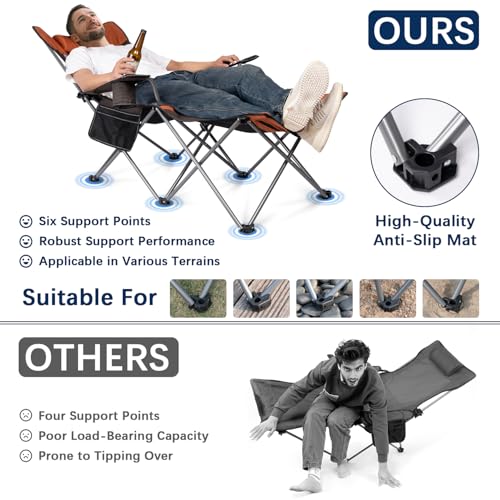 6 Legged Reclining Camping Chair with Foot Rest and Carry Bag Grey R56794