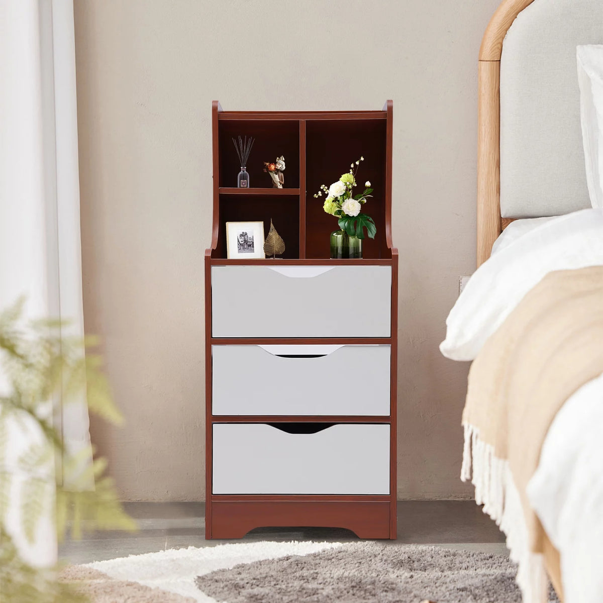 Wood Nightstand with Storage B7008