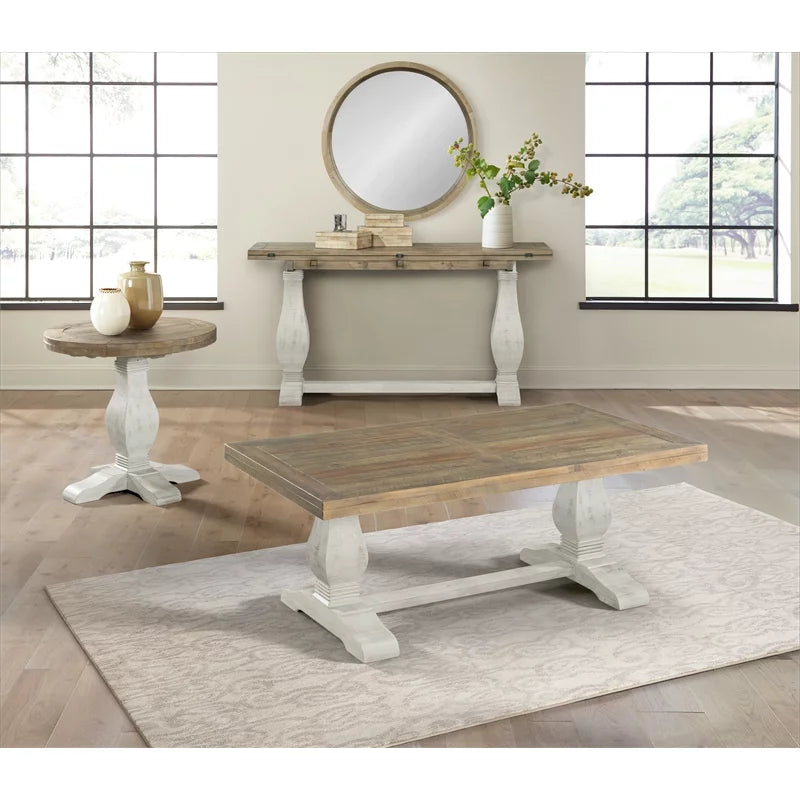 White 2-Piece Solid Wood Coffee Table & End Table Set Y6916