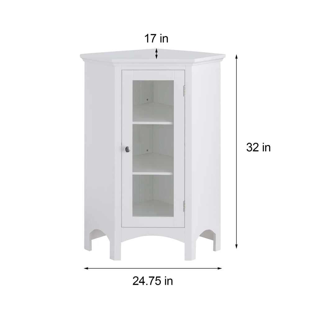 Wooden Corner Floor Cabinet with Glass Door White L173004