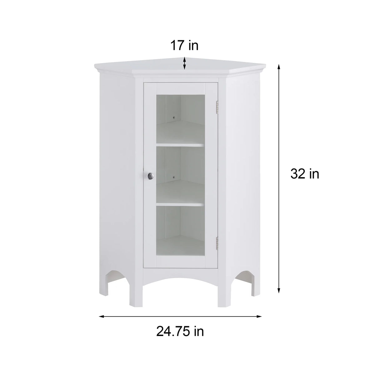 Wooden Corner Floor Cabinet with Glass Door White L173004