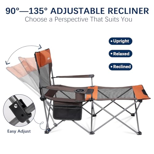 6 Legged Reclining Camping Chair with Foot Rest and Carry Bag Grey R56794