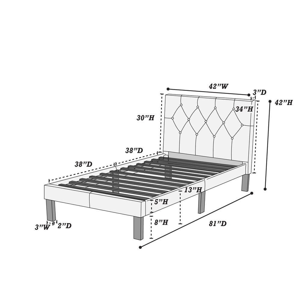 White Faux Leather Upholstered Twin Size Bed with Tufted Headboard R629393