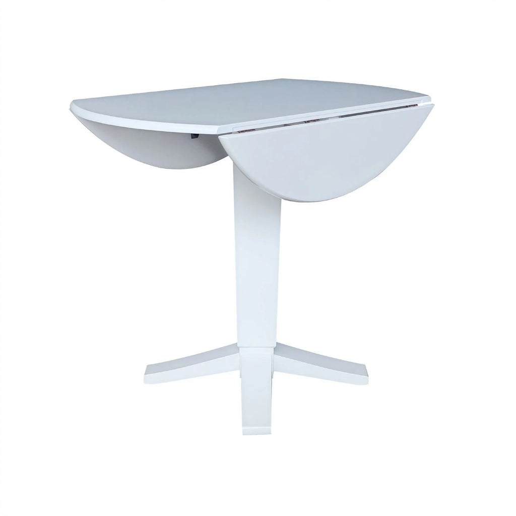42" Round Solid Wood Dual Drop Leaf Pedestal Dining Table in White I557