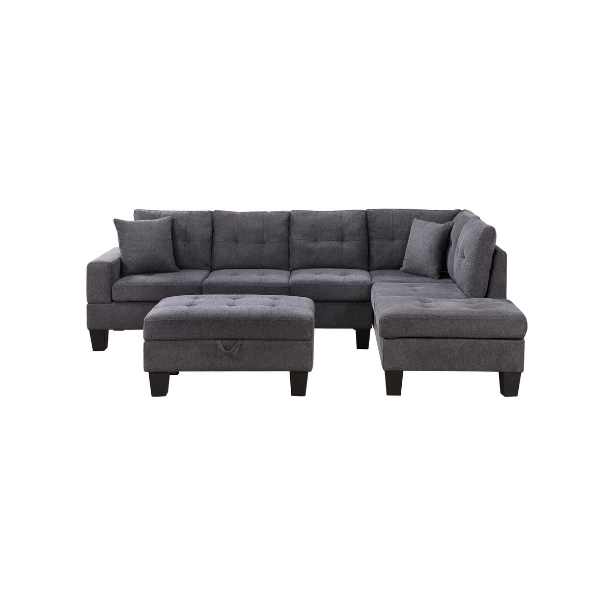 Dark Gray Woven Fabric Sectional with Charging Ports Cupholders E5686