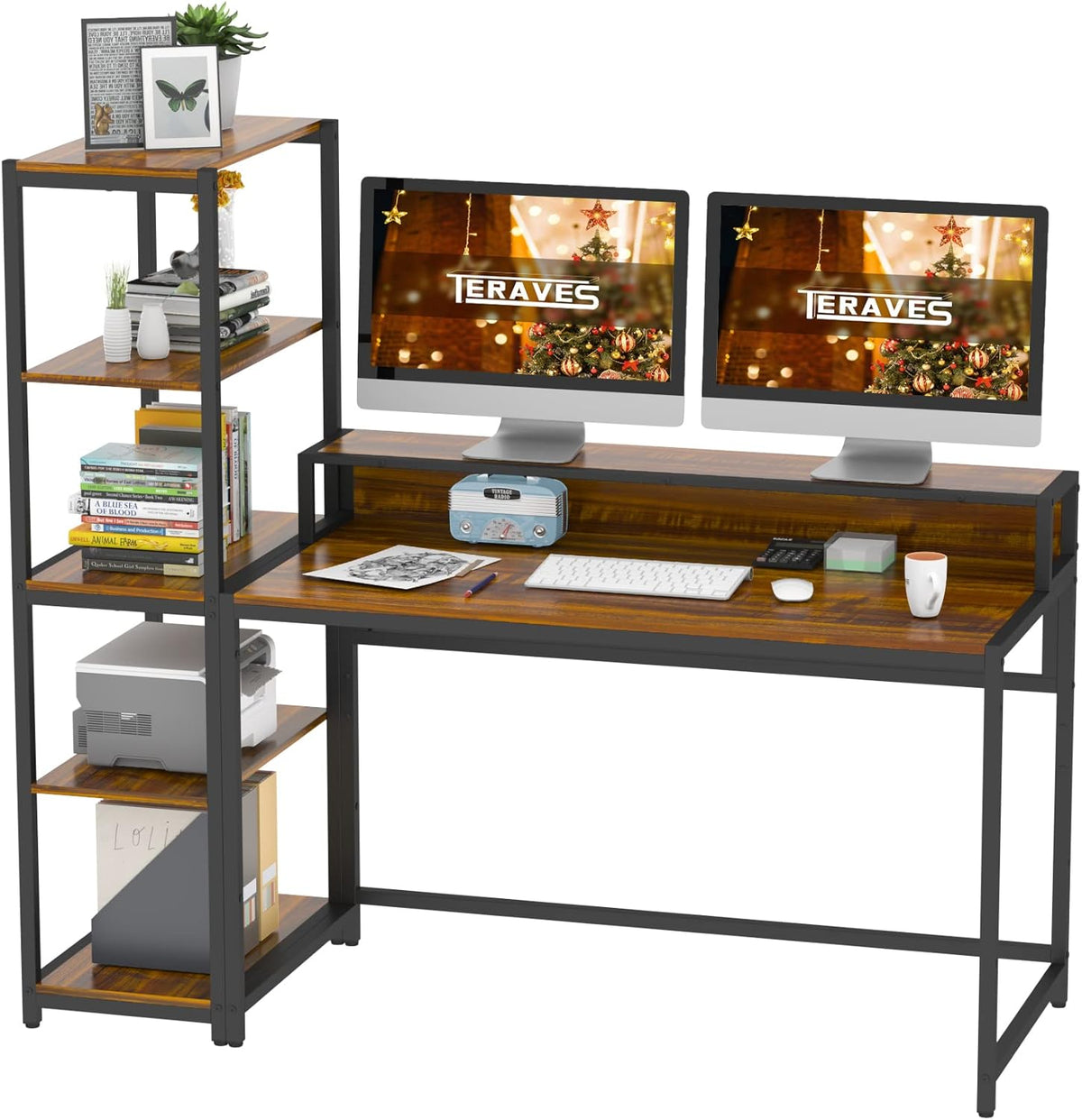 Computer Desk with 5 Tier Shelves 47 Inch N2478