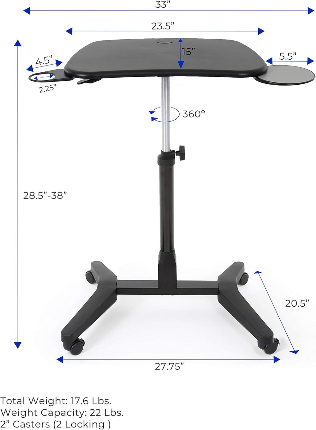 Mobile Podium with Pull Out Mouse Pad & Cup Holder, Black H12309