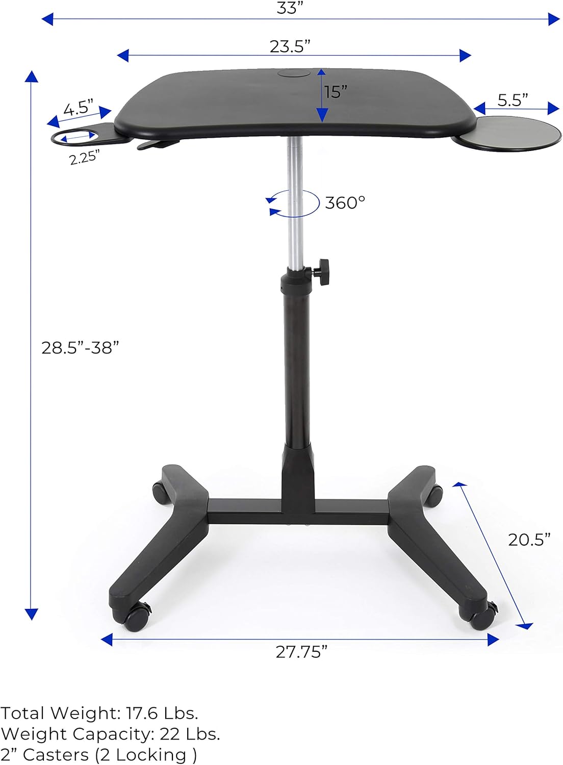 Mobile Podium with Pull Out Mouse Pad & Cup Holder, Black H12309