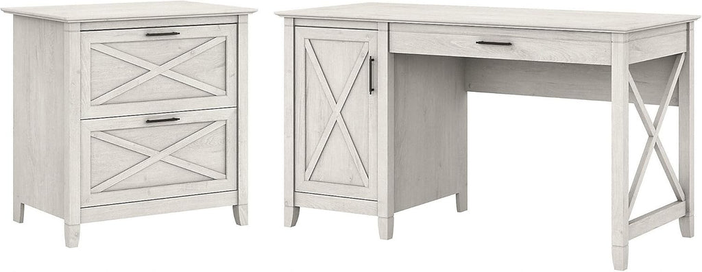 54W Reclaimed Pine Computer Desk with 2 Drawer File Cabinet S35918