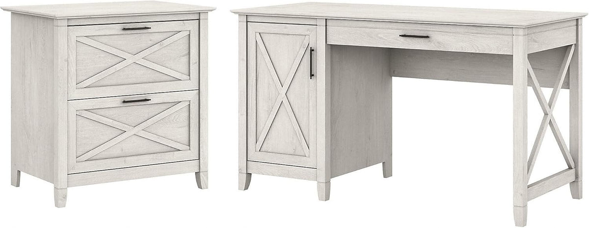 54W Reclaimed Pine Computer Desk with 2 Drawer File Cabinet S35918