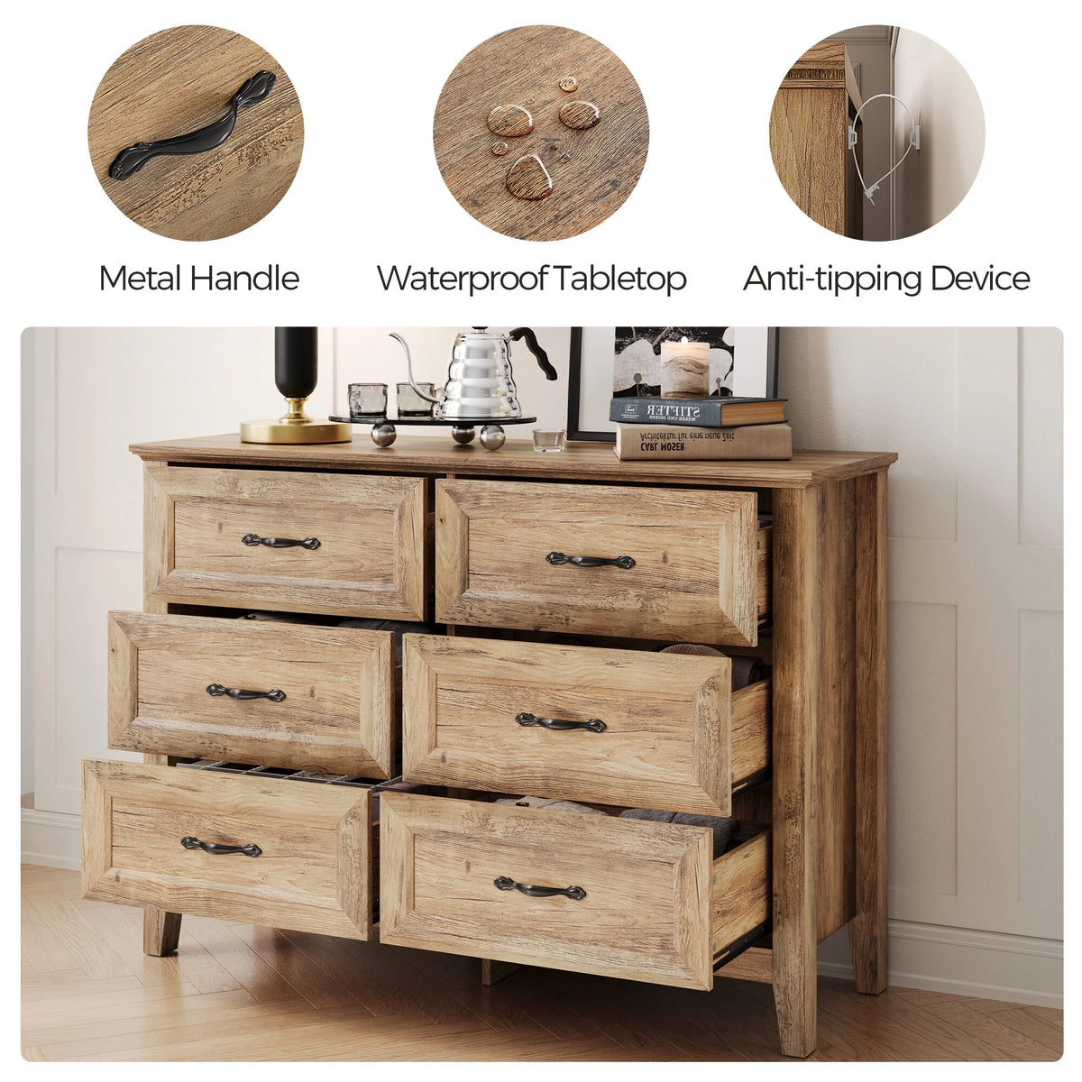 6 Drawer Rustic Oak Dresser U491
