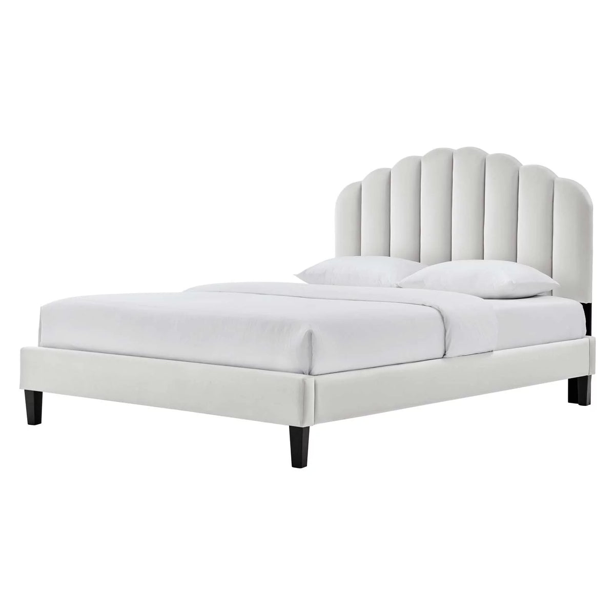 Queen Size Grey Velvet Platform Bed Frame C7461