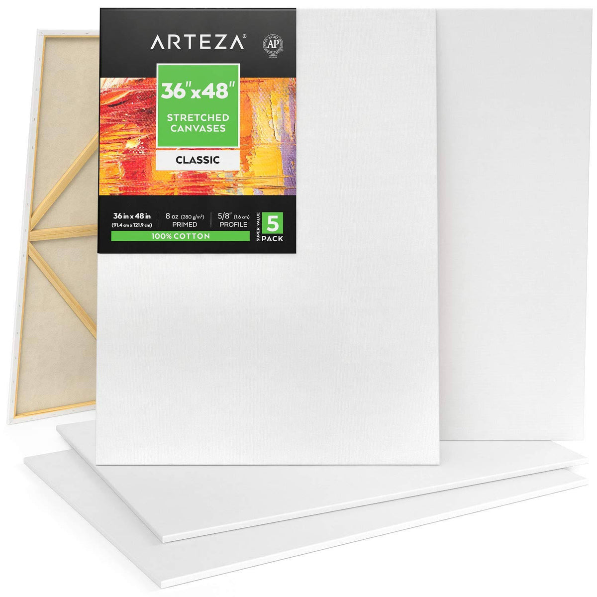 Blank Pre Stretched Canvas for Painting, 36x48 inch, Pack of 5 L535
