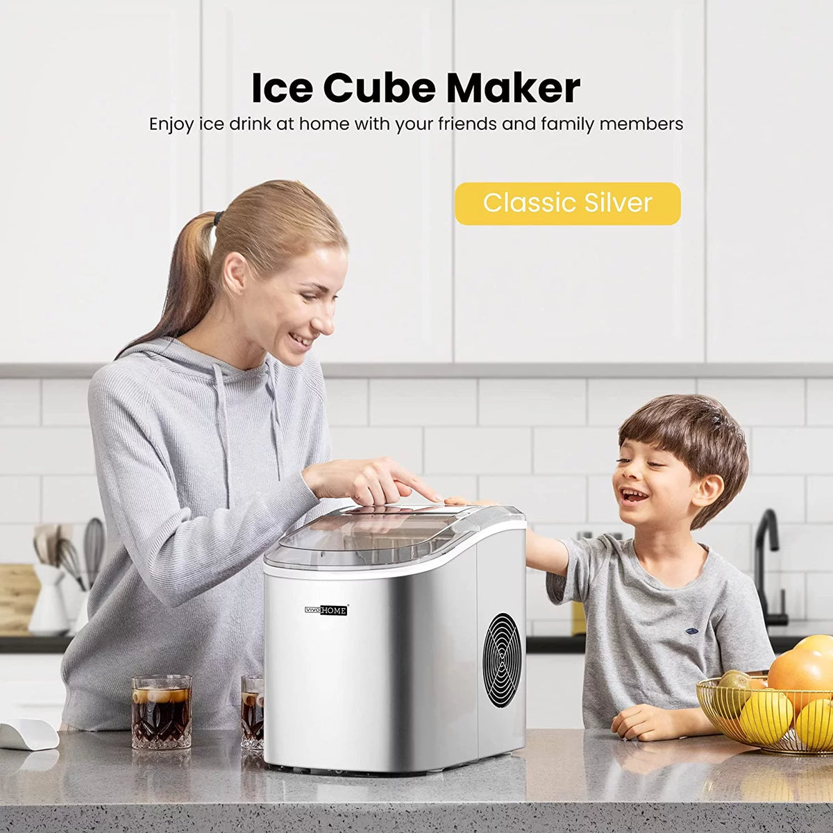 Countertop Ice Maker 27Lbs/24H Self-Cleaning with Scoop, Silver E55132