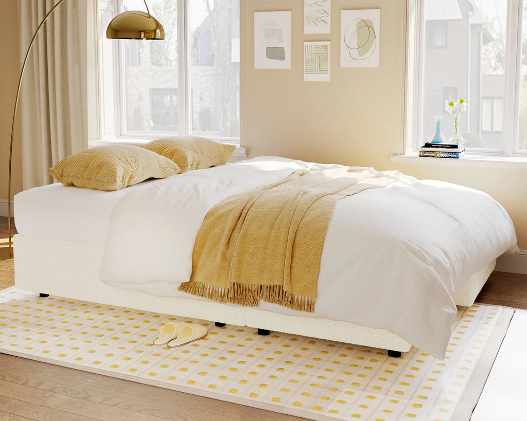 White Sherpa Sofa Bed with Storage Chaise K440488