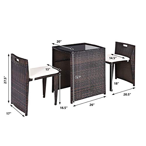 3 PCS Cushioned Outdoor Wicker Patio Set V906