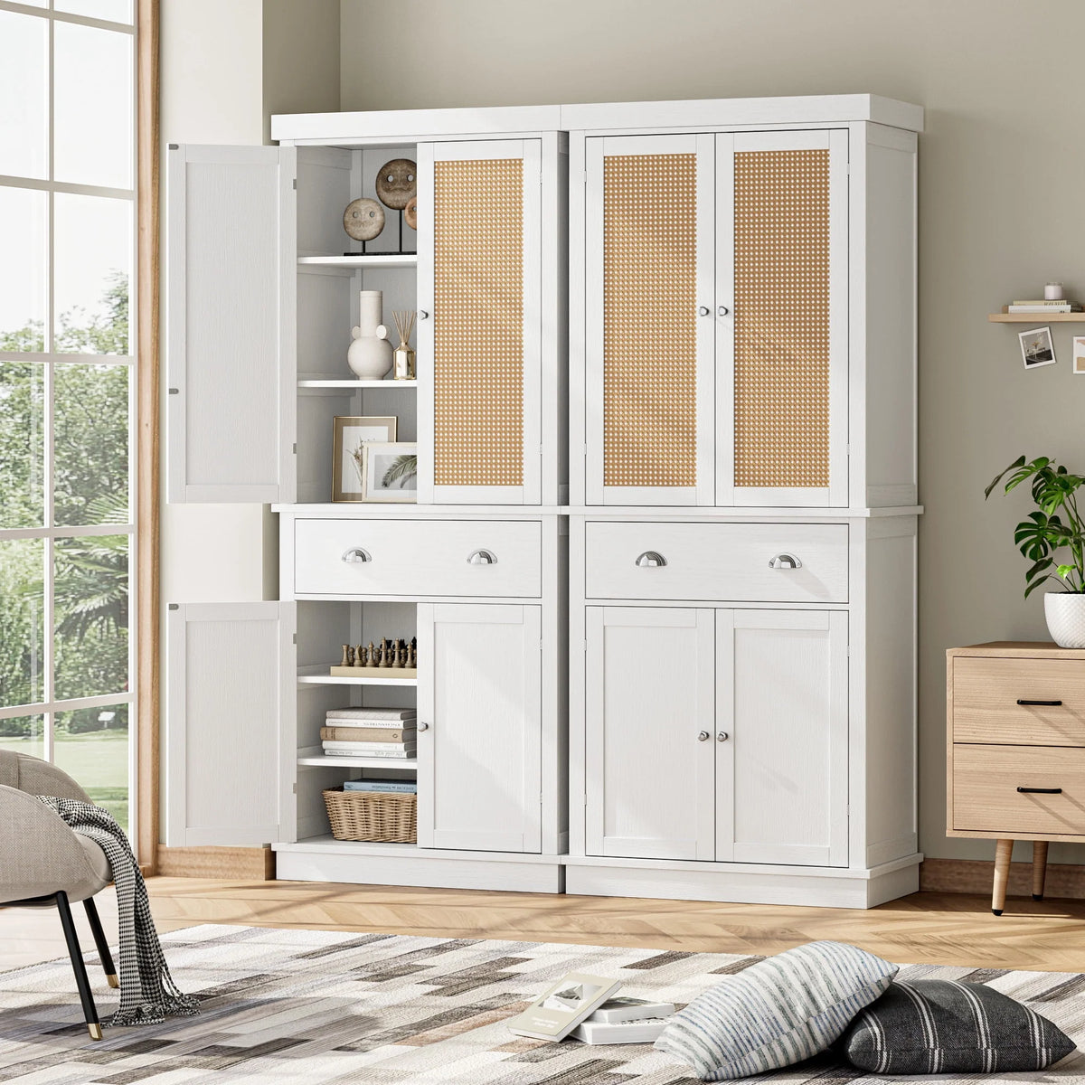 White Tall Kitchen Pantry with 4 Doors K77152
