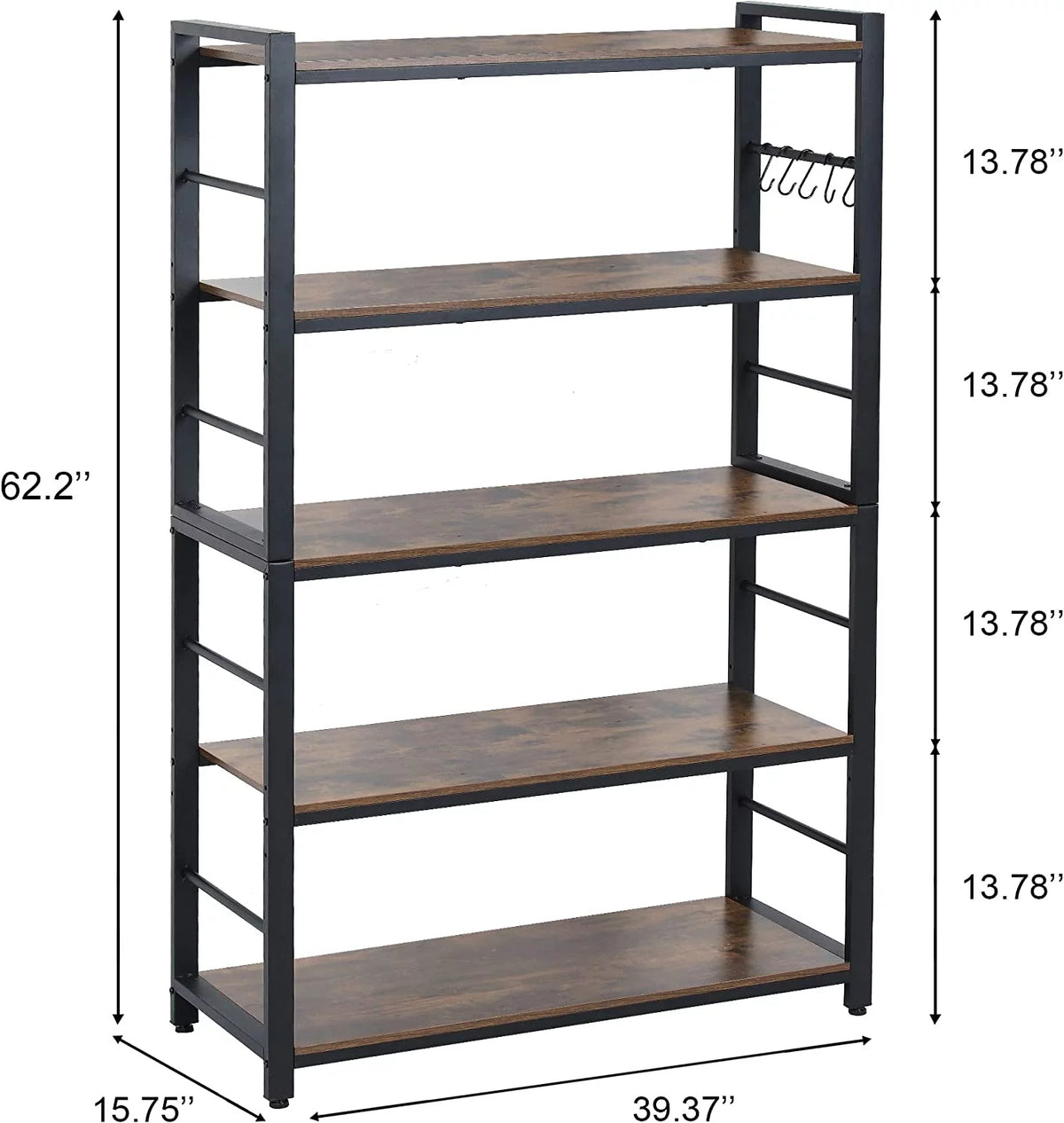 5 Tier Utility Storage Shelf with Hooks T29956