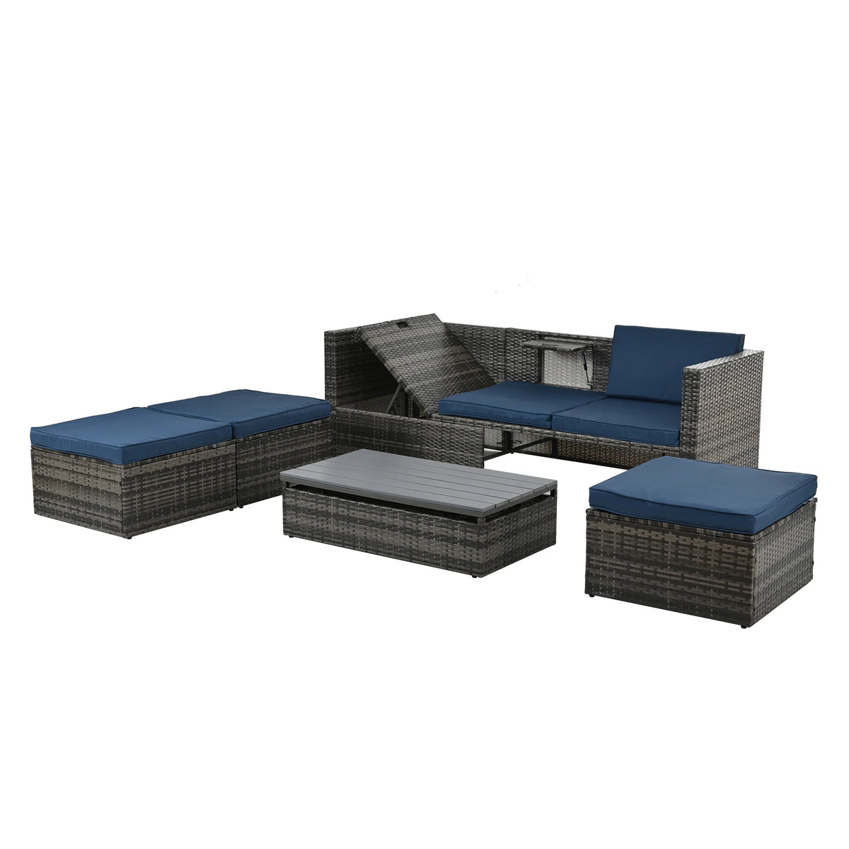 4 Piece Wicker Patio Furniture Set with 2 Ottomans & Coffee Table Y654