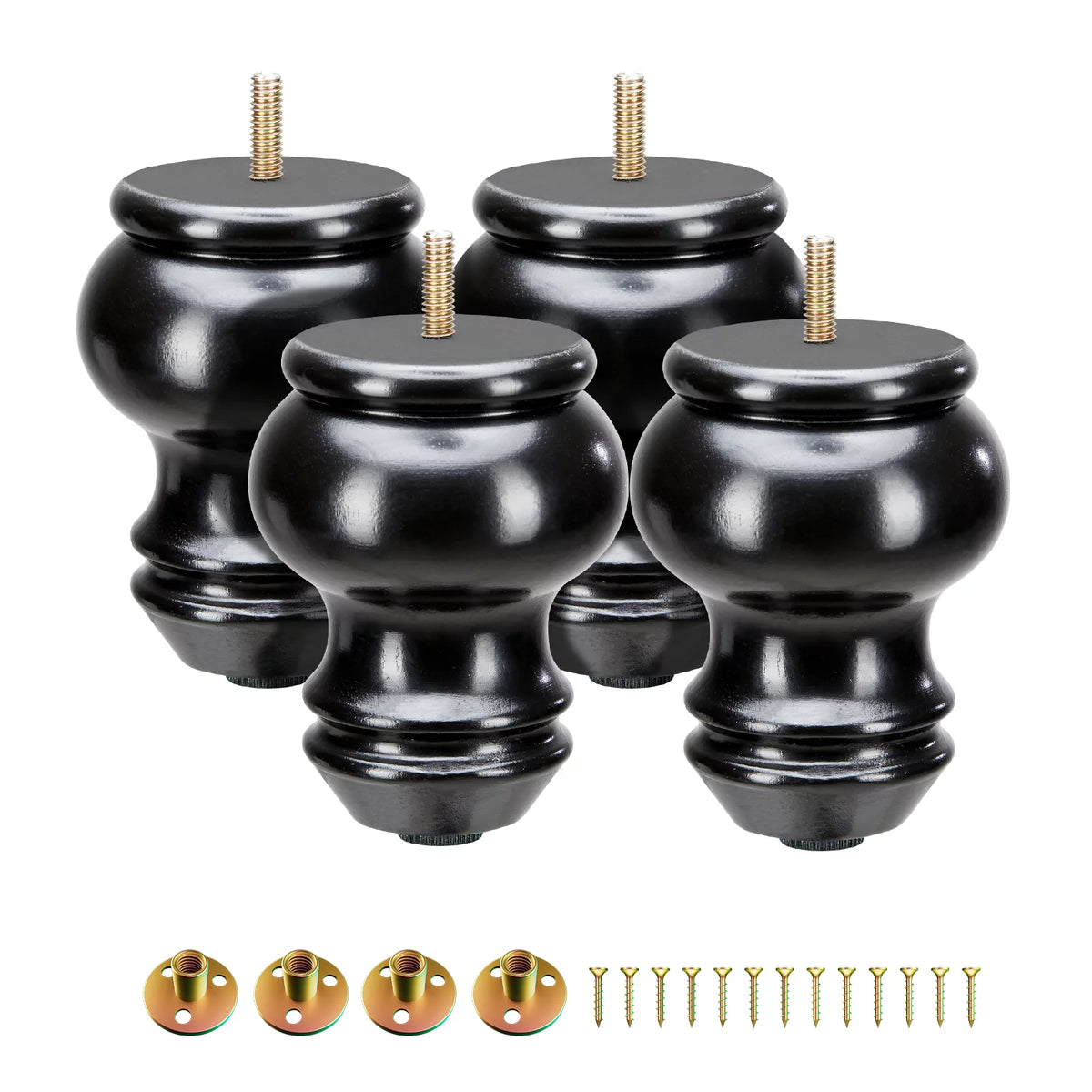 4 Inches Turned Concave Solid Wood Furniture Legs with Adjustable Leveler D5549