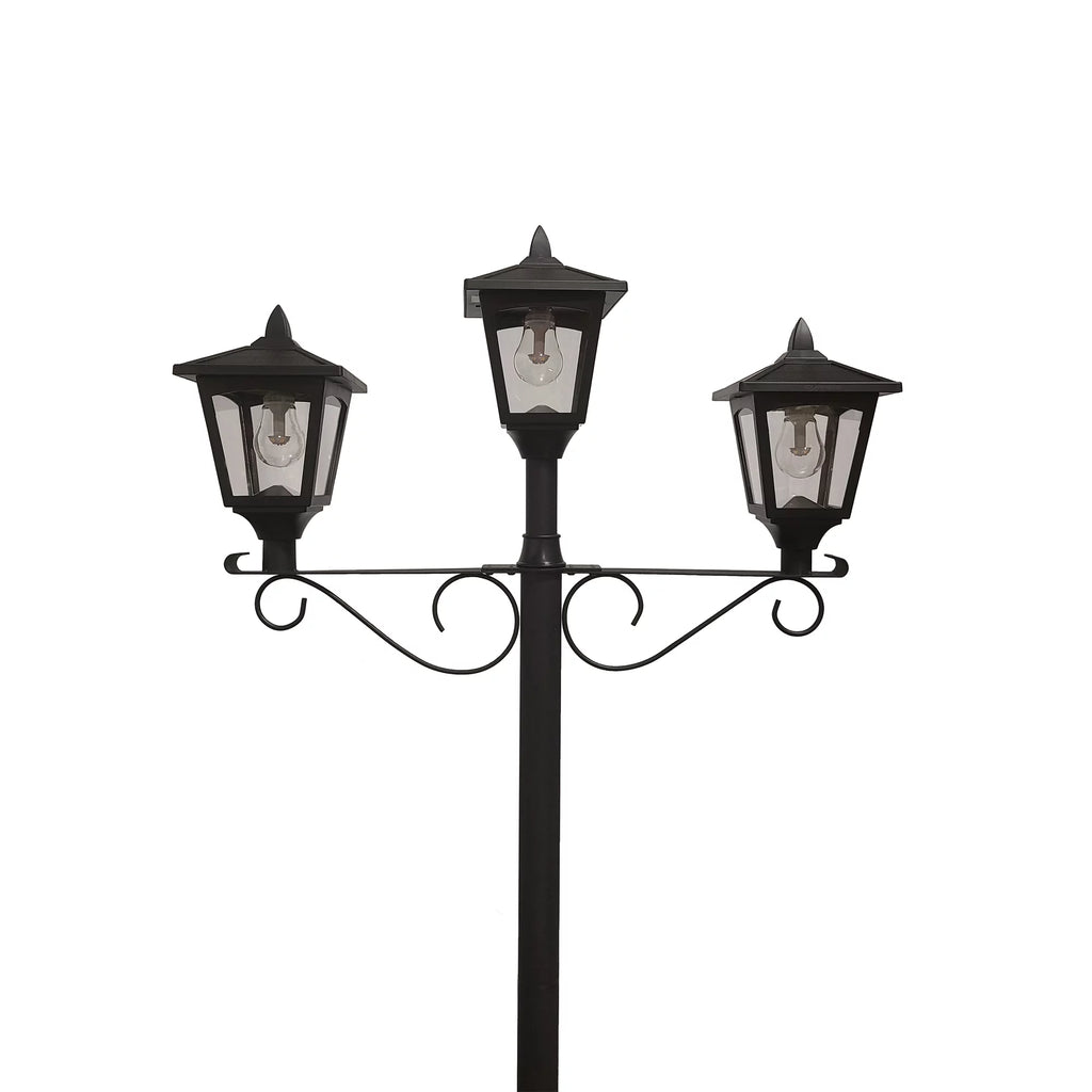 Black Triple Head Solar Lamp and Post Set with Round Planter Q7017