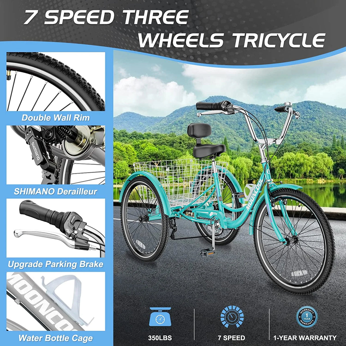 20/24/26 inch 7 Speed Adult Tricycle with Basket I2202