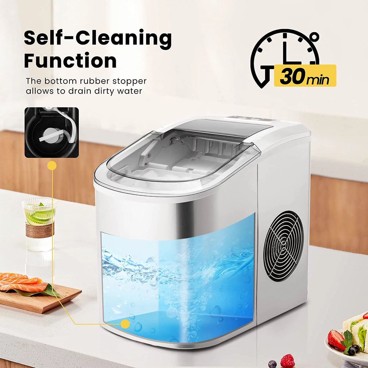 Countertop Ice Maker 27Lbs/24H Self-Cleaning with Scoop, Silver E55132