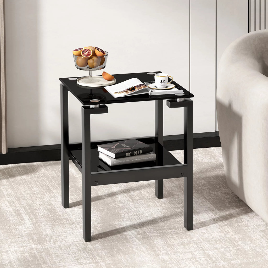 Black 2 Layer Glass End Table K4526
