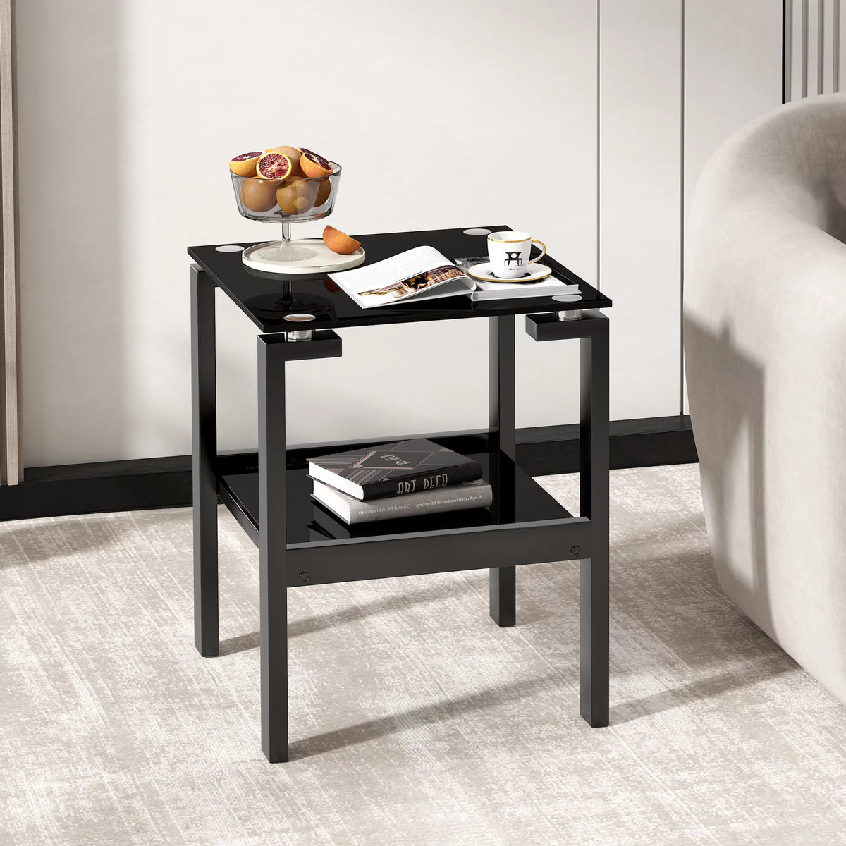Black 2 Layer Glass End Table K4526