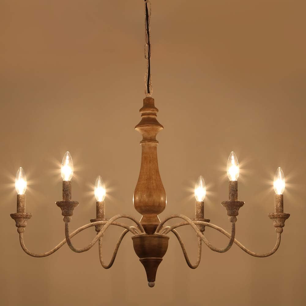 6 Light Rustic Candle Chandelier with Imitation Wood Finish C408