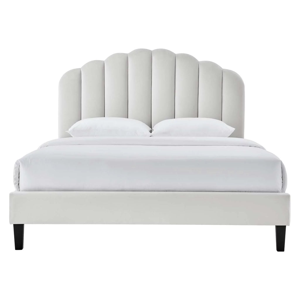 Queen Size Grey Velvet Platform Bed Frame C7461