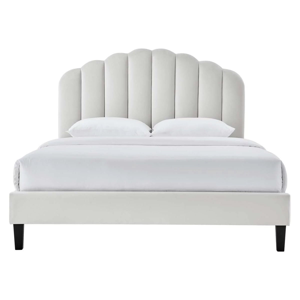 Queen Size Grey Velvet Platform Bed Frame C7461