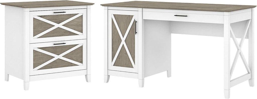 54W Reclaimed Pine Computer Desk with 2 Drawer File Cabinet S35918