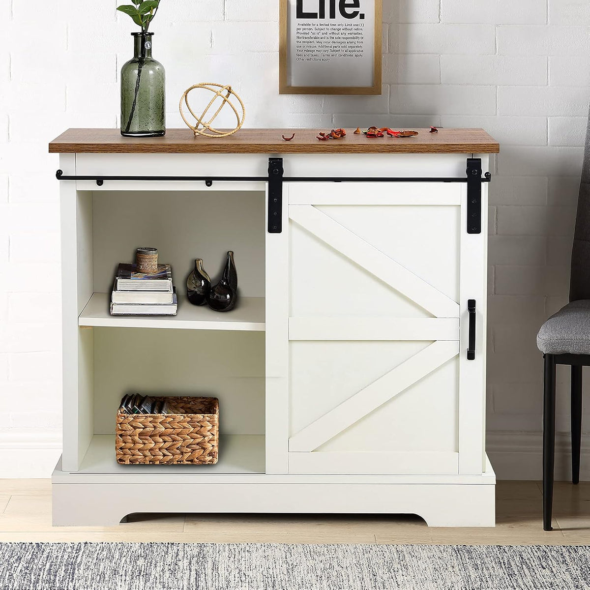 Brown Oak Sideboard Storage Cabinet with Sliding Door T843090