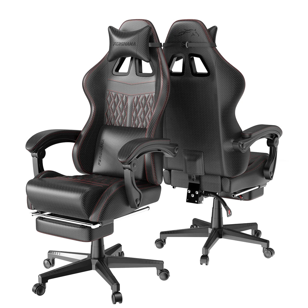 Black Gaming Chair with Footrest and Massage Lumbar Support Z57928