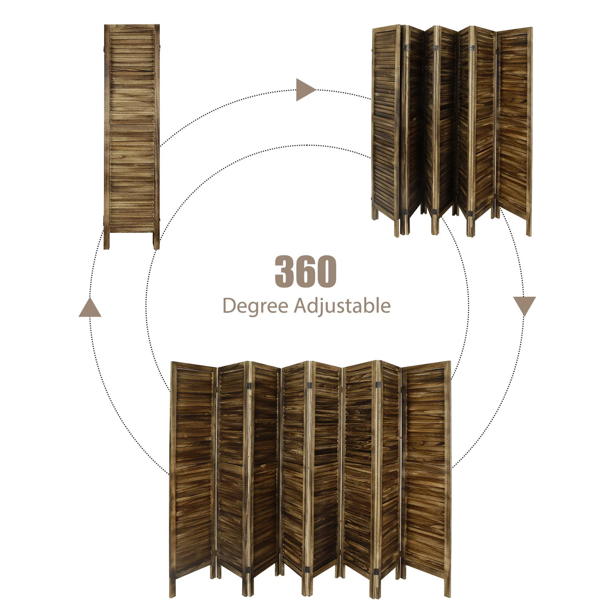 8 Panel Folding Room Divider Privacy Screen 5.6Ft Tall Brown V28880