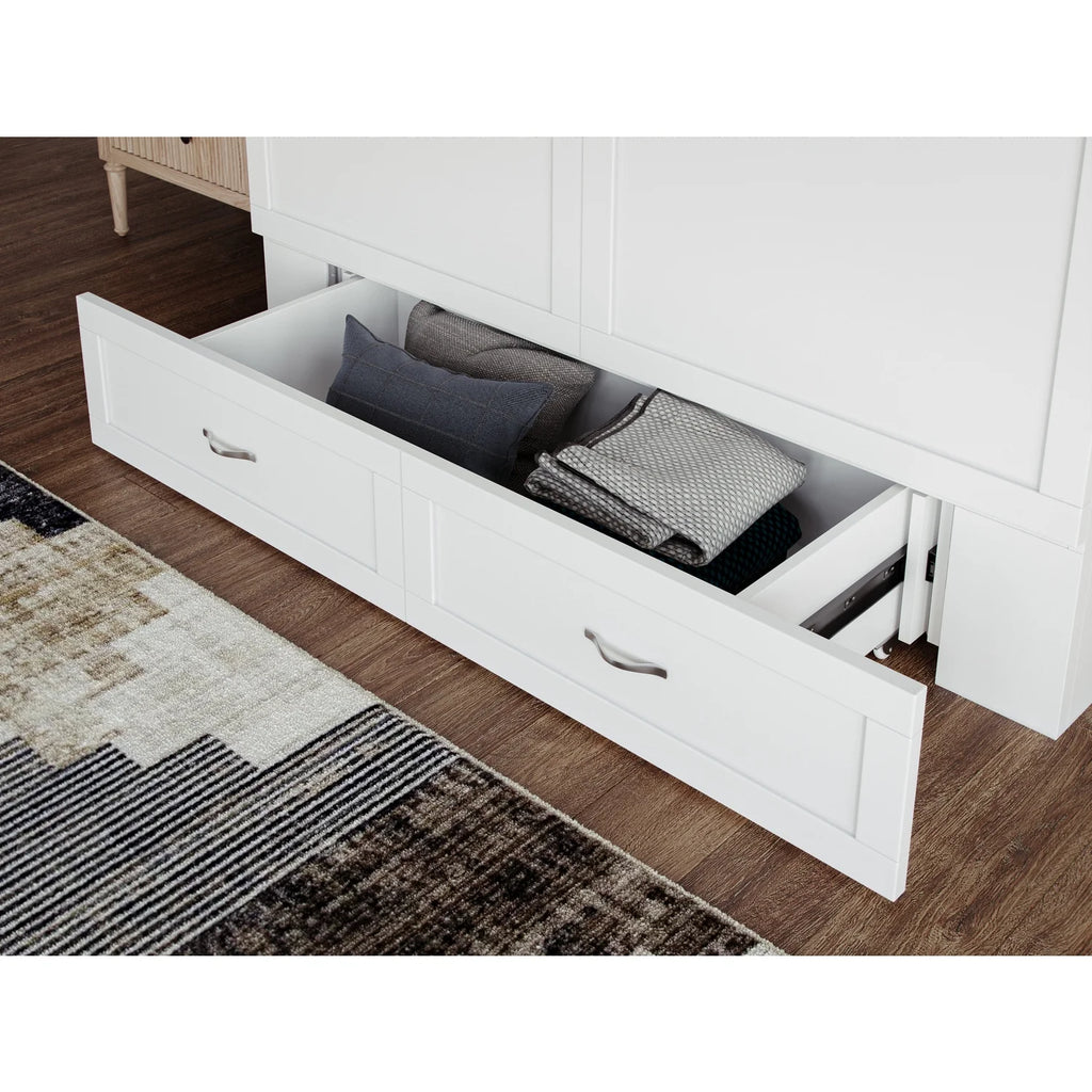 Queen Solid Wood Murphy Bed Chest with Mattress in White E337