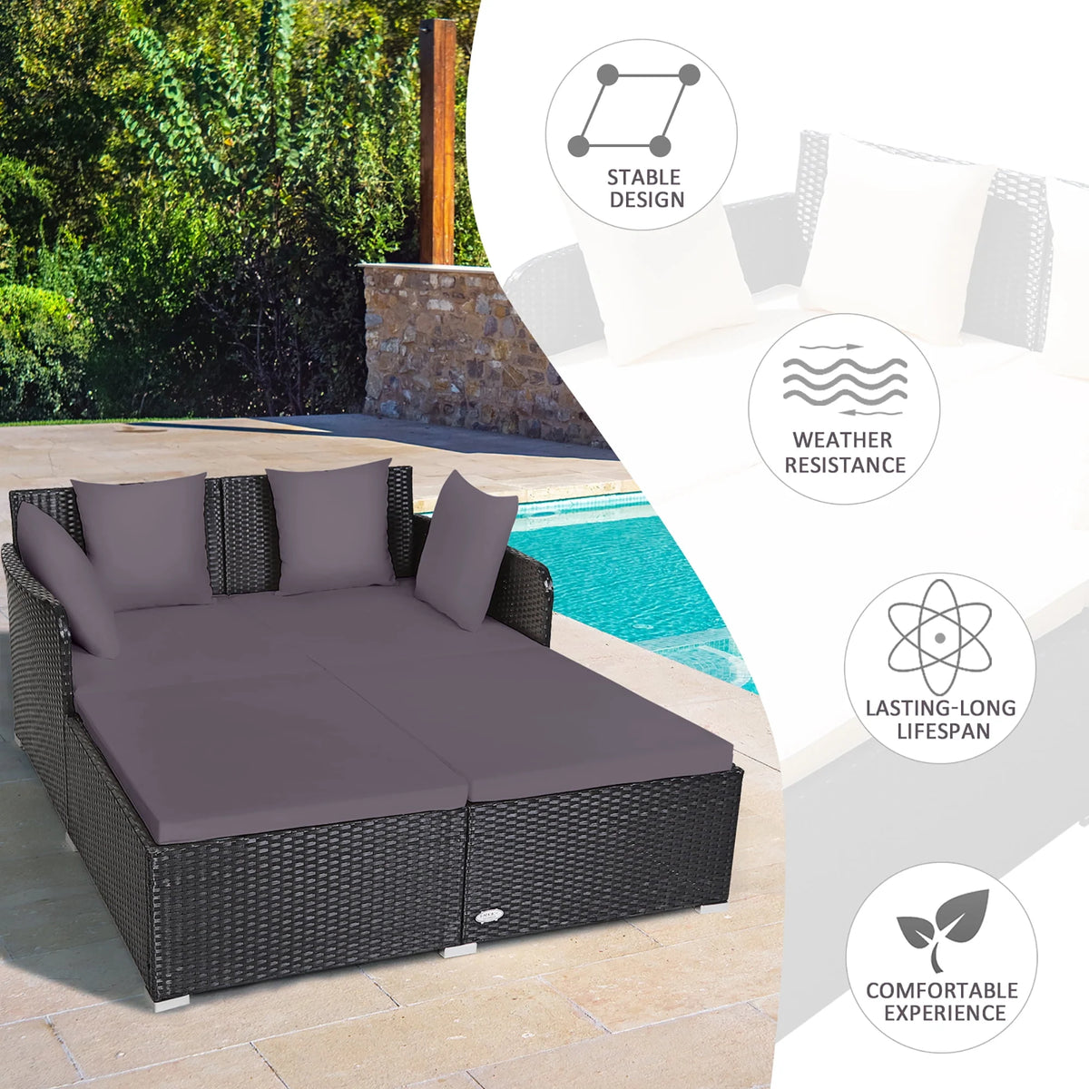 Beige Rattan Cushioned Outdoor Sofa M82296