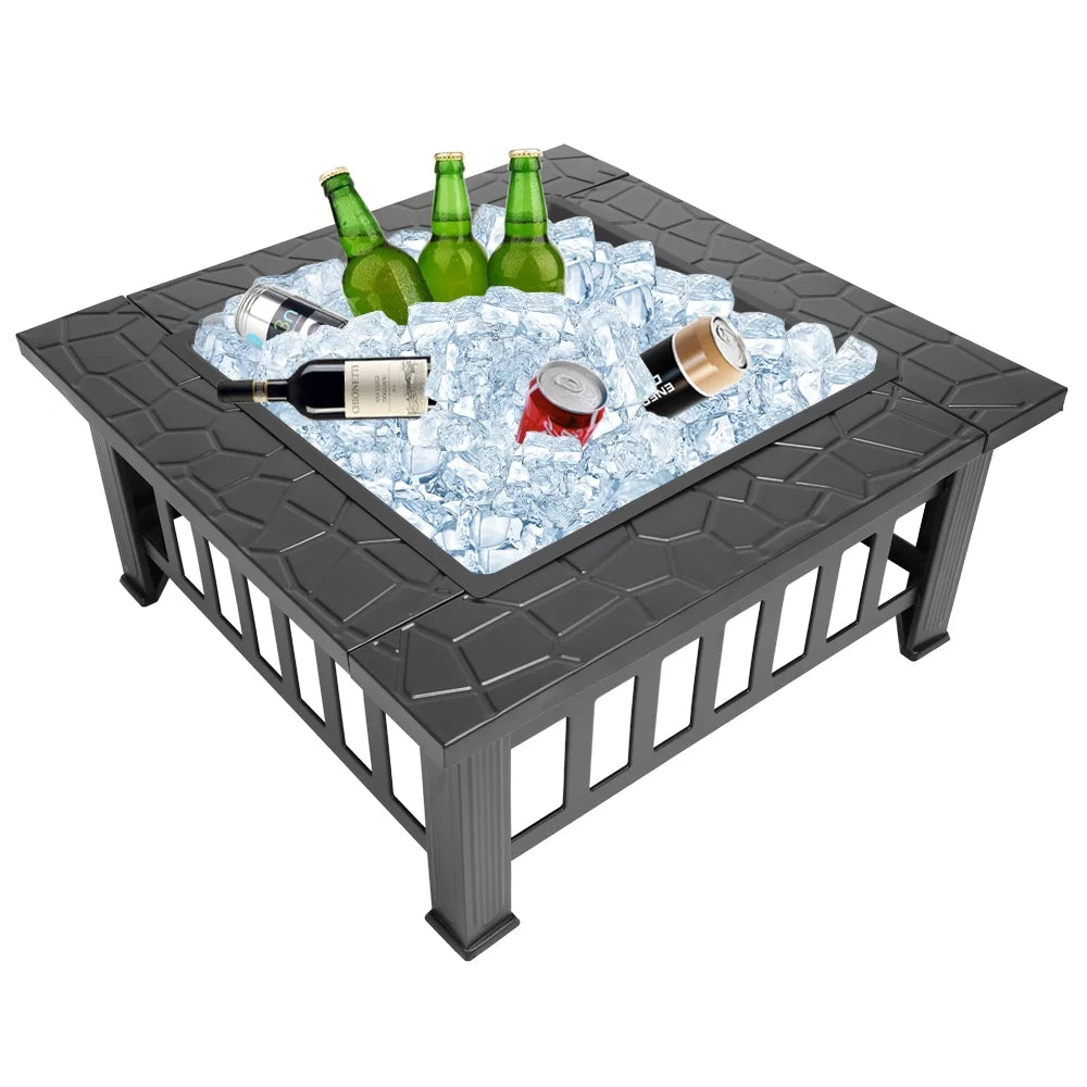 32 Wood Burning Fire Pit with Screen Lid and Poker, Black I593