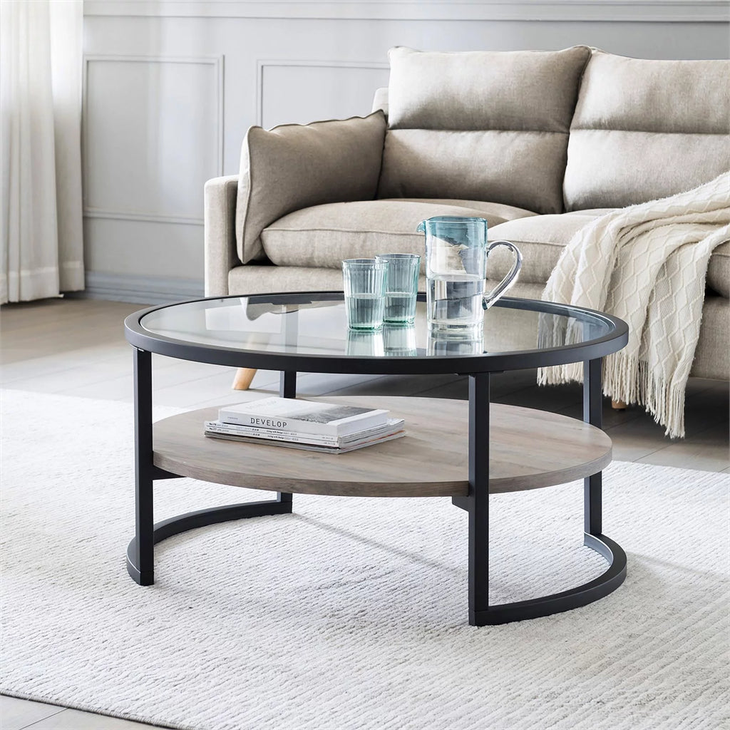 Round Metal Coffee Table in Black and Bronze H382