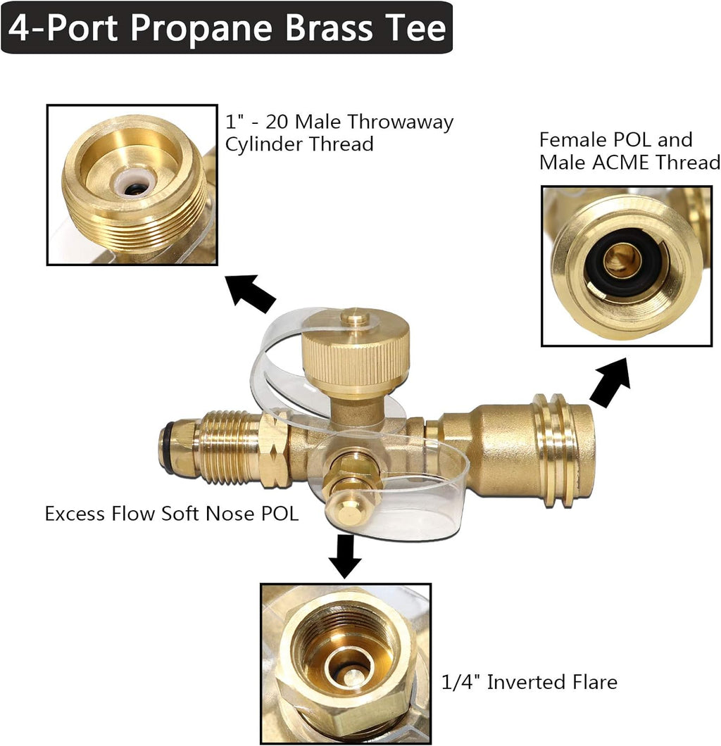 Propane Brass Tee Adapter Kit 4-Port with 5ft and 12ft Hoses R759