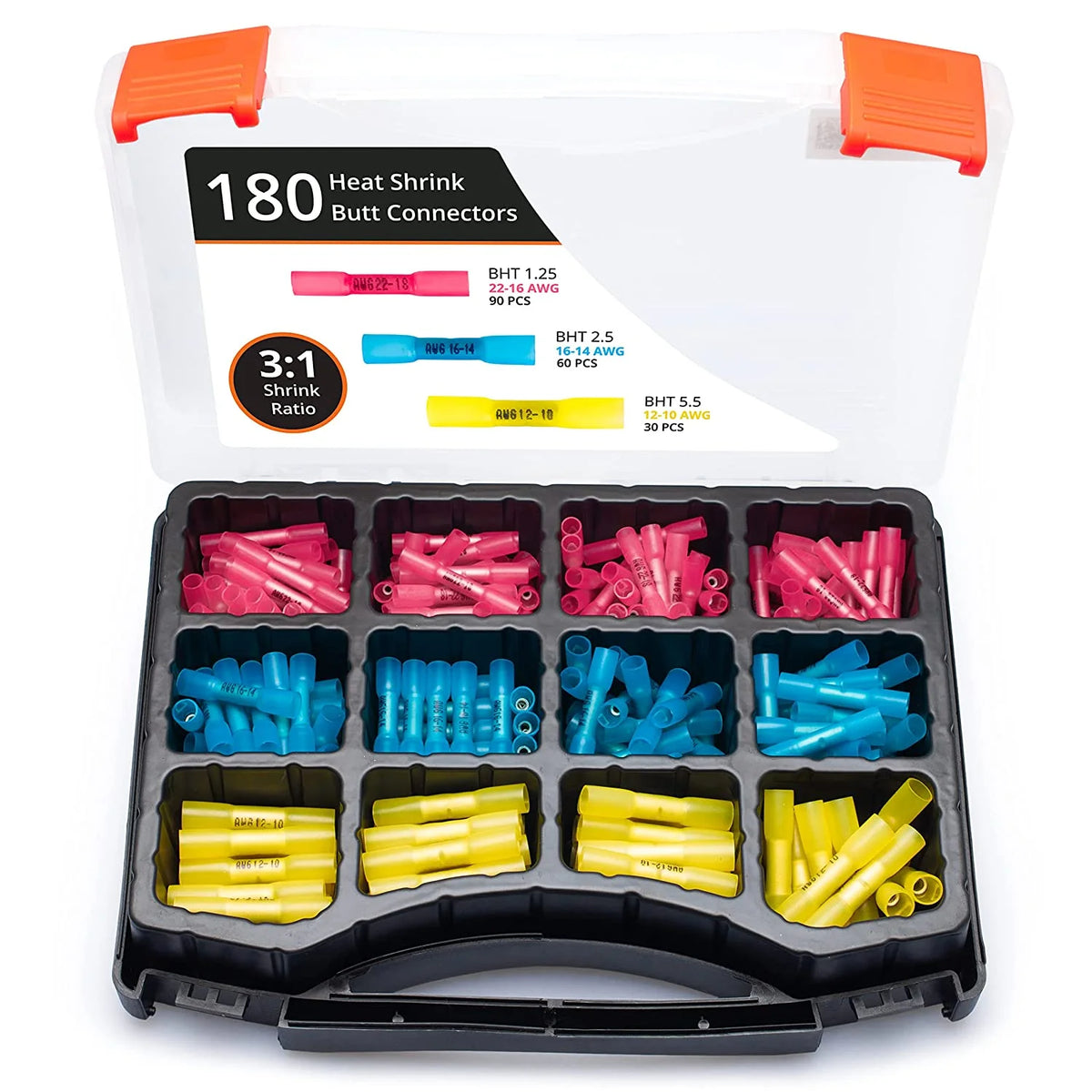 180 PCS Heat Shrink Butt Connectors Kit D38095