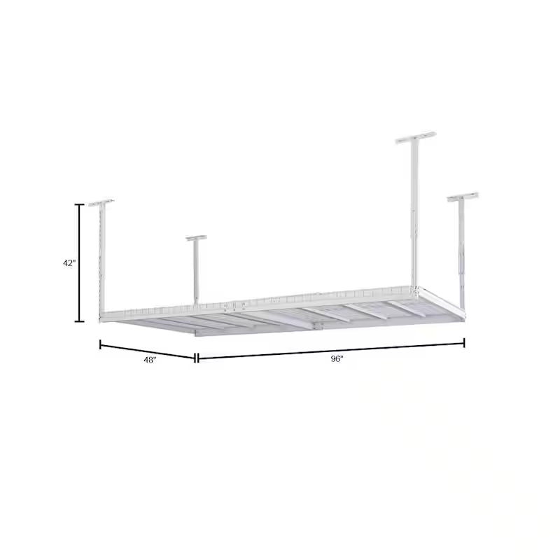 Adjustable Height White Overhead Ceiling Storage Rack C492
