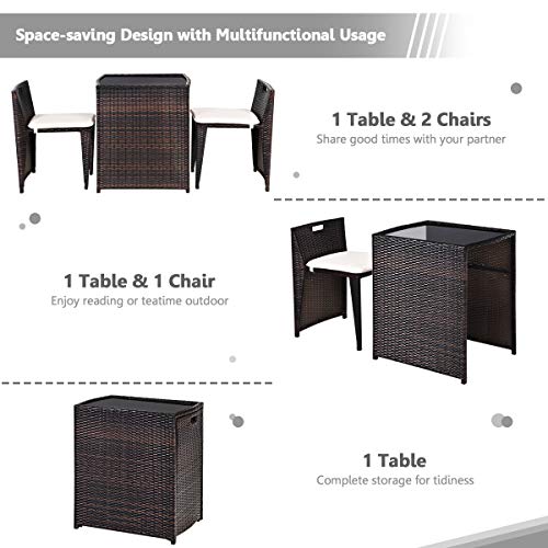 3 PCS Cushioned Outdoor Wicker Patio Set V906