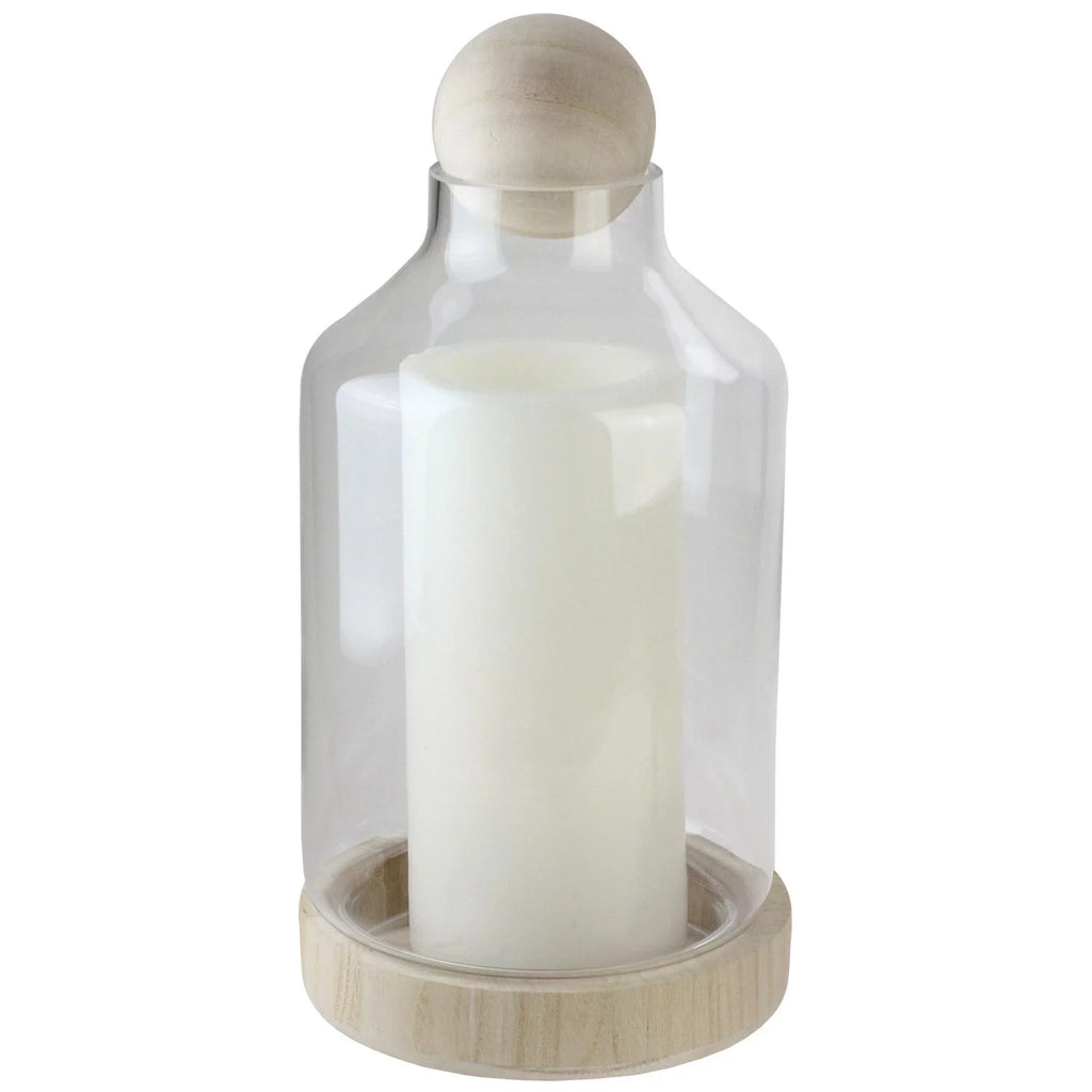 14" Glass Hurricane with Wooden Lid and Base Y8328