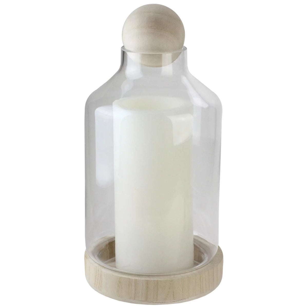 14" Glass Hurricane with Wooden Lid and Base Y8328