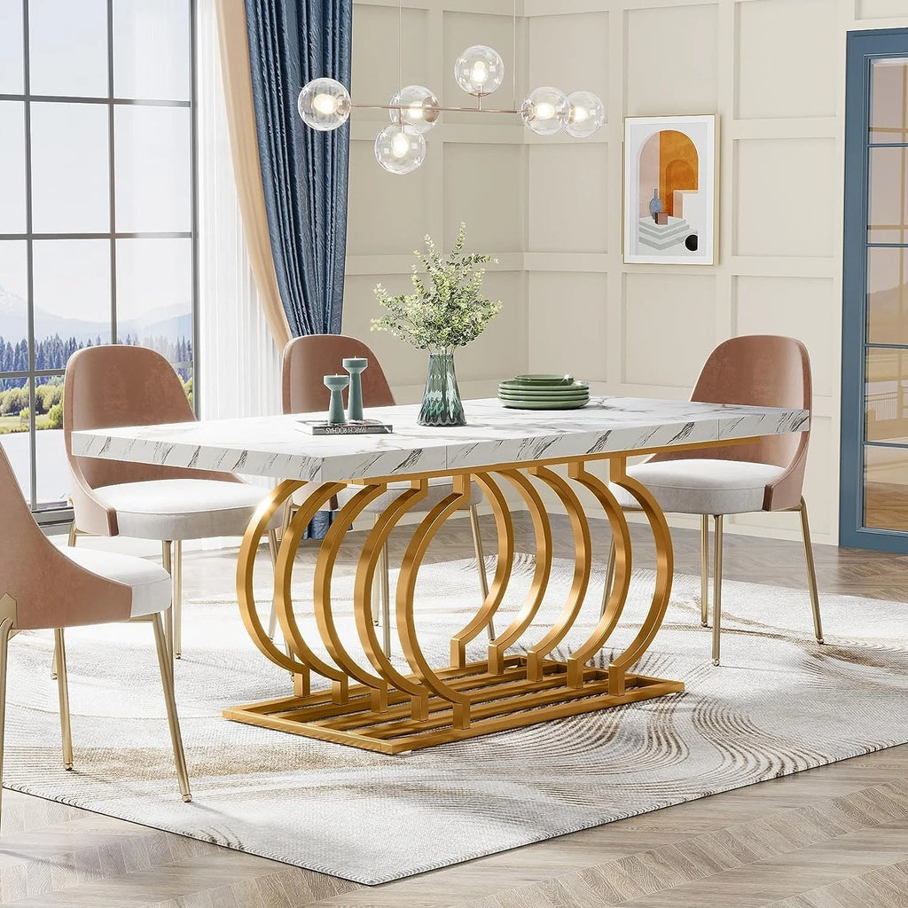 63" White and Gold Office Desk U893